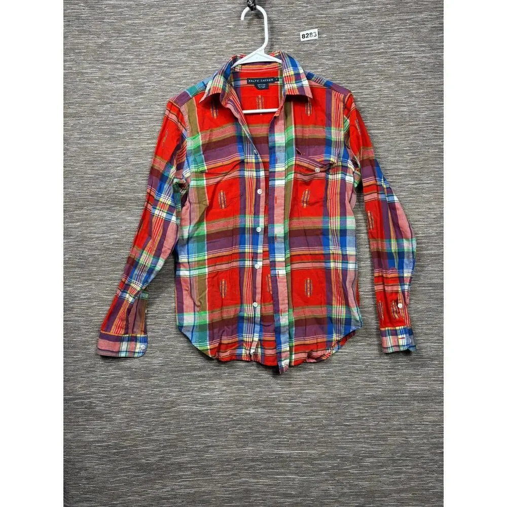 Ralph Lauren Shirt Boys 6 Multicolor Plaid Long Sleeve Button Front Madras